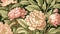 Generative AI, Floral colorful pattern. William Morris inspired natural plants and pink peony flowers background, vintage