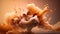 Generative AI, Flowing light apricot crush smoke with splashes. Soft fluid banner, spring female mood, 3D effect, modern macro