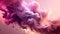 Generative AI, Flowing light pink, viva magenta smoke with splashes. Soft fluid banner, spring female mood, 3D effect, modern