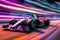 Generative AI of a formula race car racing with motion blur background