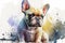 Generative AI. French Bulldog watercolor portrait on white background