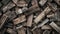 Generative AI full frame close up view background of piles of wooden boards used for home decoration needs busines