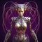 Generative AI. Futuristic female humanoid robot with lots of metal wires. A Technological Future