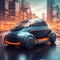 Generative AI futuristic mini car that is on the background