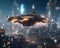 Generative AI a futuristic spaceship above a city
