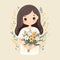 Generative AI Girl holding flowers-