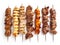 Generative AI Grilled meat skewers variety isolated on white, Souvlaki chicken and pork, kebab doner. Greek grill