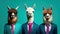 Generative AI, Group of business alpacas or lamas, funny animals. Individuality, independence