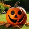 Generative AI Halloween pumpkin in a sunny garden