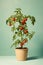 Generative AI Healthy little small cherry tomatoes on one stem in black container isolated over yellow background