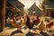 Generative AI hen in chicken farm. Concept organic living. Agriculture. Healthy farm healthy food. Natural food for