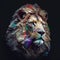 Generative AI illustration of beautiful abstract phantasmal irridescent polygonal image of lion portrait with glowing intricate