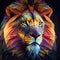 Generative AI illustration of beautiful abstract phantasmal irridescent polygonal image of lion portrait with glowing intricate