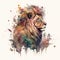 Generative AI illustration of beautiful watercolour painting of lion\\\'s head combined with plants and flowers nature