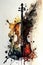 Generative AI illustration of colorful abstract musical passion poster depicting the passion and love of music