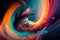 Generative AI illustration of colorful swirling paint splash abstract background