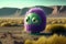 Generative AI illustration of cute adorable little alien abandoned on lonely planet with desert landscape