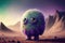 Generative AI illustration of cute adorable little alien left abandoned all alone on his home planet