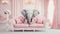 generative ai illustration of a cute young elephant on a light pink rococo sofa