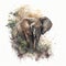 Generative AI illustration of endangered African Elephant in watercolour style painting image