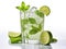 Generative ai illustration of glass of mojito cocktail with lemon and mint