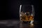 Generative AI illustration. Glass of scotch whiskey and ice