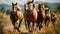 Generative ai illustration of Group of horses running gallop in natural environment