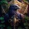 Generative AI illustration of heraldry style design of eagle on ornate intricate shield background