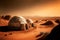 Generative AI illustration of human colony base on Mars planet