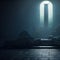Generative AI illustration image of an empty throne room in a ruined castle with soft light coming through windows and