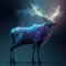 Generative AI illustration image of stunning phantasmal irridescent red deer stag with glowing antlers nad intricate filigree