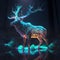 Generative AI Illustration of irridescent vibrant Red Deer Stag with antlers in woodland
