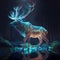 Generative AI Illustration of irridescent vibrant Red Deer Stag with antlers in woodland