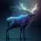 Generative AI Illustration of irridescent vibrant Red Deer Stag with antlers in woodland