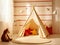 Generative ai illustration of kid teepee tent in children bedroom