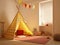 Generative ai illustration of kid teepee tent in children bedroom