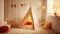 Generative ai illustration of kid teepee tent in children bedroom