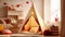 Generative ai illustration of kid teepee tent in children bedroom