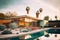 Generative AI illustration of mid-century modern house with swimming pool