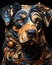 Generative ai illustration of portrait of a dog cyborg in marquetry style