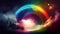 Generative AI, Illustration, Rainbow Haze: Create a dreamy and ethereal image, with a rainbow-colored burst of light and energy