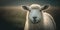 Generative AI illustration of realistic white sheep standing on blurred background and looking at camera