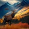 Generative AI Illustration of red deer stag in Autumn Fall mountain landscape with beautiful soft golden hour light and selective
