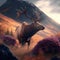 Generative AI Illustration of red deer stag in Autumn Fall mountain landscape with beautiful soft golden hour light and selective