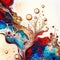 Generative AI illustration of red white and blue alcohol ink spill abstract bakground on marble base