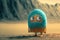 Generative AI illustration of sad and lonely little alien left alone on it\\\'s home planet