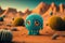 Generative AI illustration of sad and lonely little alien left alone on it\\\'s home planet