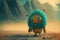 Generative AI illustration of sad lonely little cute alien in desolate empty planet landscape