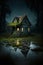 Generative AI illustration of scary house on swamps