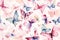 Generative AI illustration. Seamless watercolor pattern with pink purple lavender purple butterflies. Elegant vintage